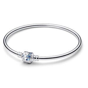 PANDORA 925 Blue Sparkle Barrel Clasp Charm Bangle 593930C01 7.5 in NEW in box